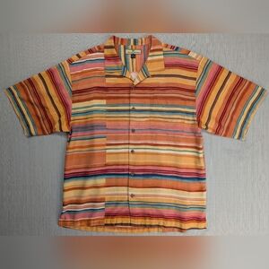 Tommy Bahama Striped Hawaiian 100%Silk Button-Up Camp Shirt Short Sleeve Men's L